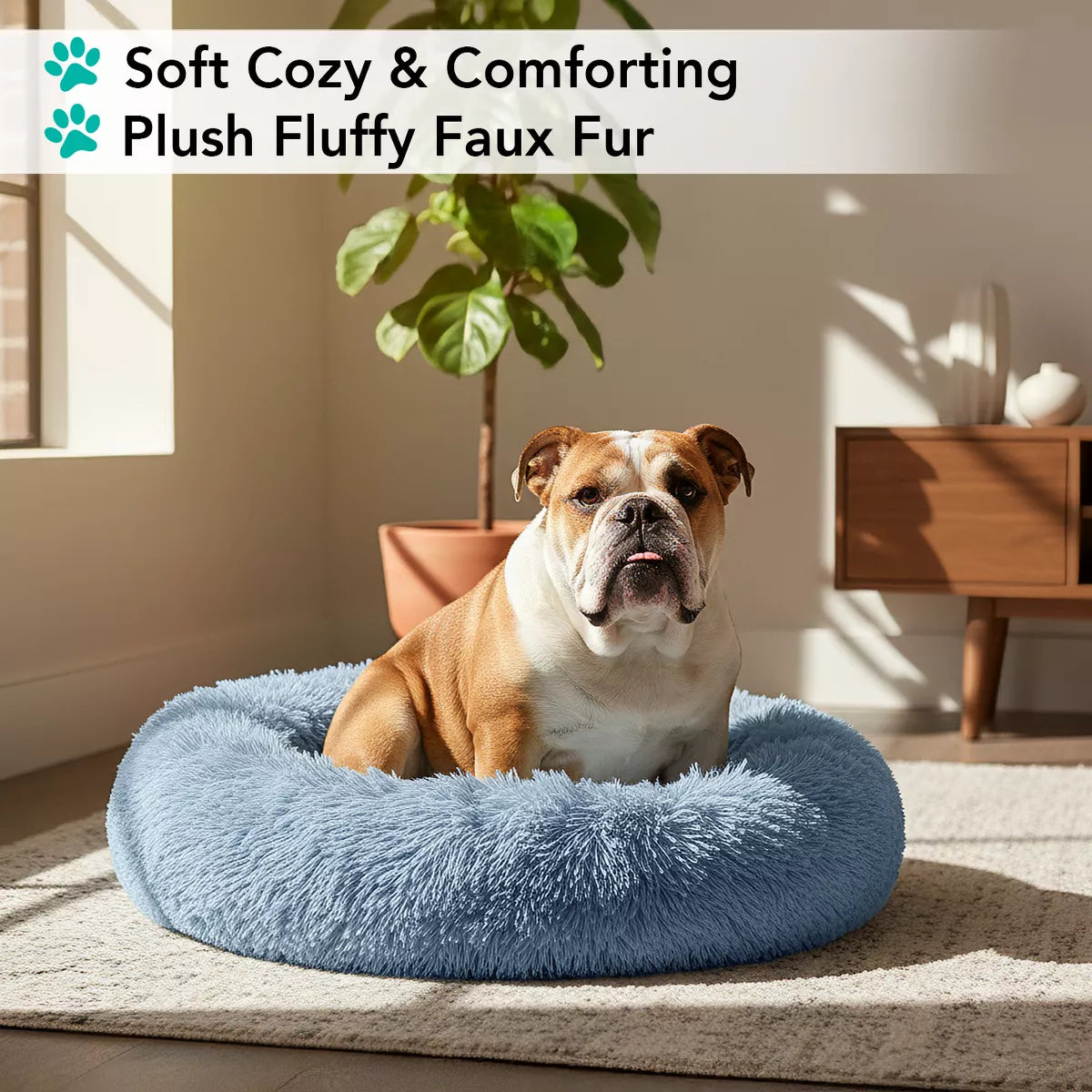 Petami Calming Dog Bed for Puppy Cat Kitten, round Washable Pet Bed, anti Anxiety Cuddler, Fluffy Plush Circular Donut Bed