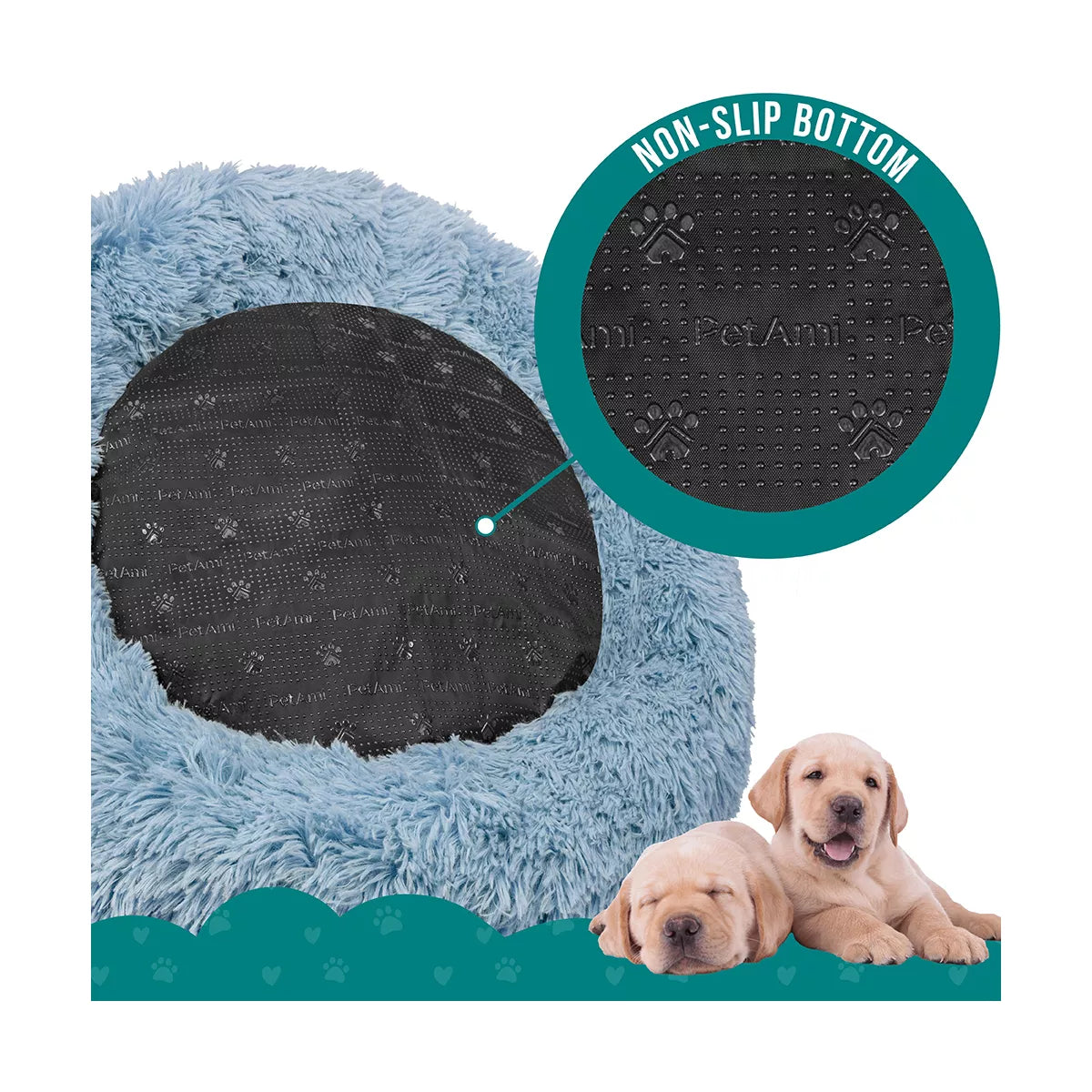 Petami Calming Dog Bed for Puppy Cat Kitten, round Washable Pet Bed, anti Anxiety Cuddler, Fluffy Plush Circular Donut Bed