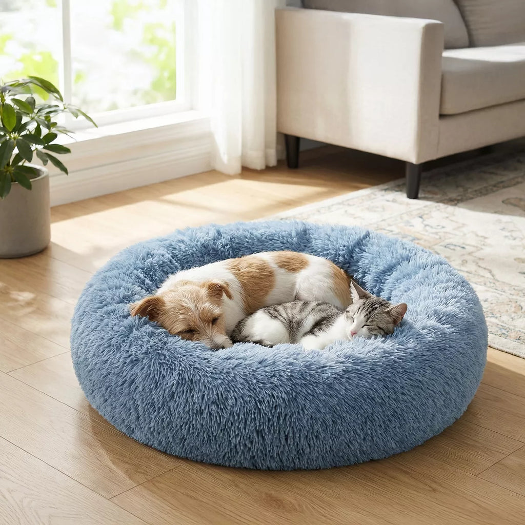 Petami Calming Dog Bed for Puppy Cat Kitten, round Washable Pet Bed, anti Anxiety Cuddler, Fluffy Plush Circular Donut Bed