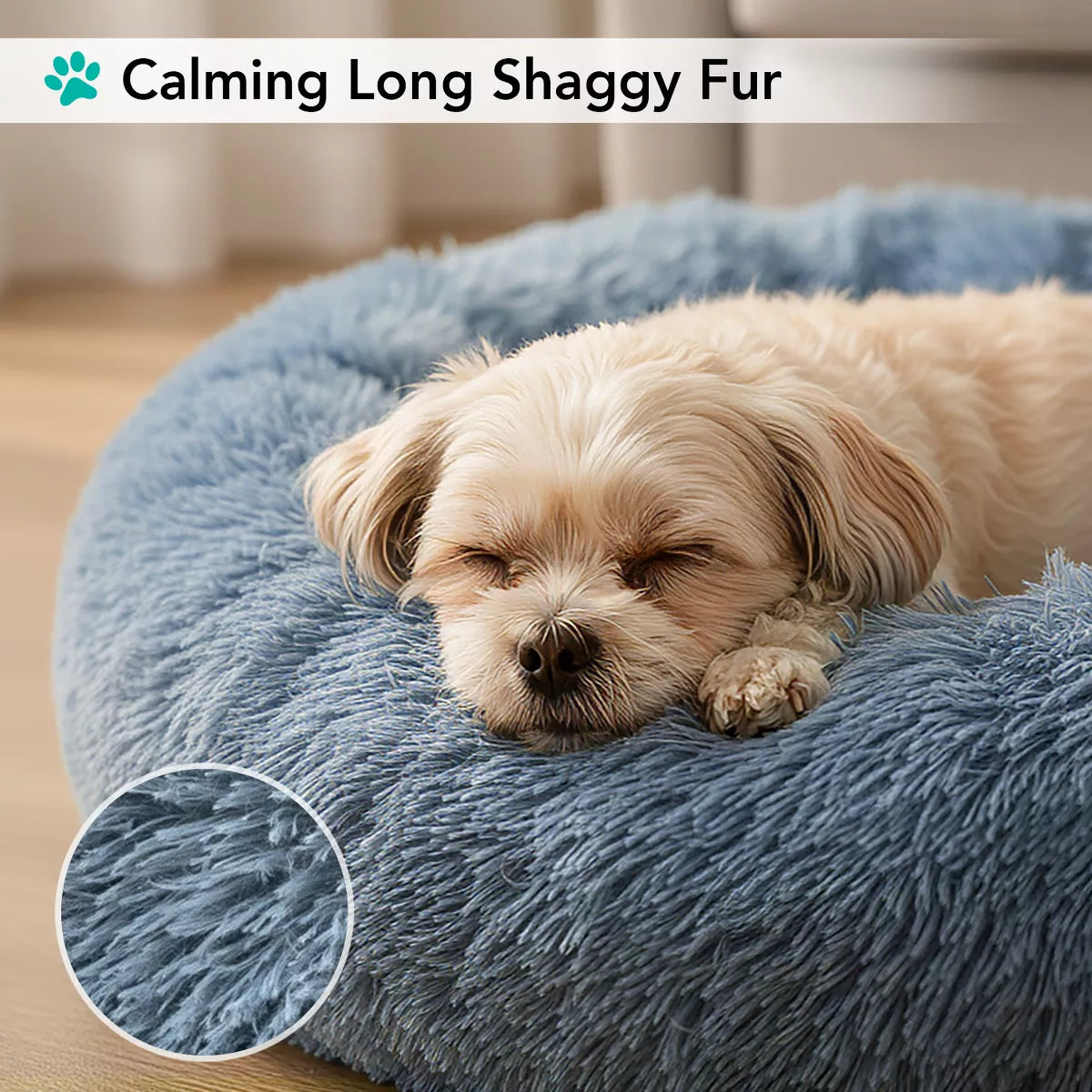 Petami Calming Dog Bed for Puppy Cat Kitten, round Washable Pet Bed, anti Anxiety Cuddler, Fluffy Plush Circular Donut Bed
