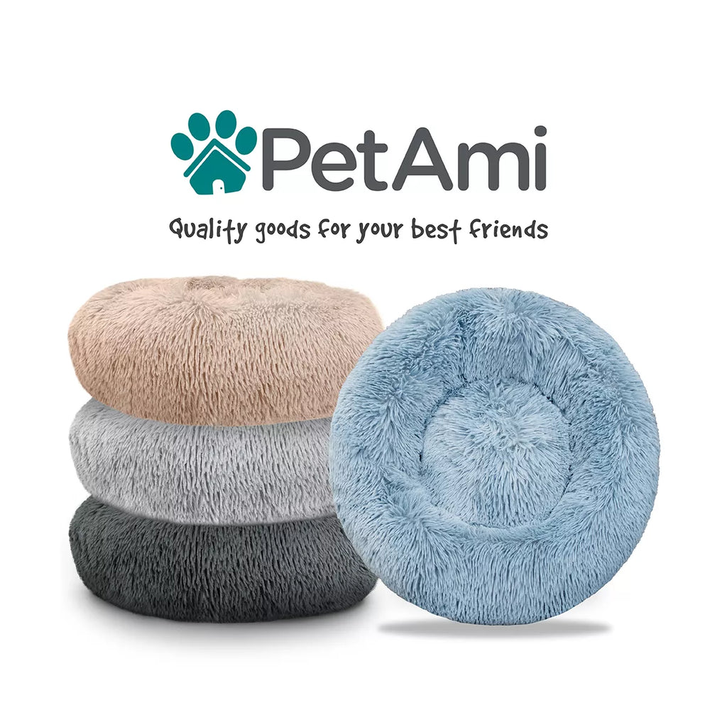 Petami Calming Dog Bed for Puppy Cat Kitten, round Washable Pet Bed, anti Anxiety Cuddler, Fluffy Plush Circular Donut Bed
